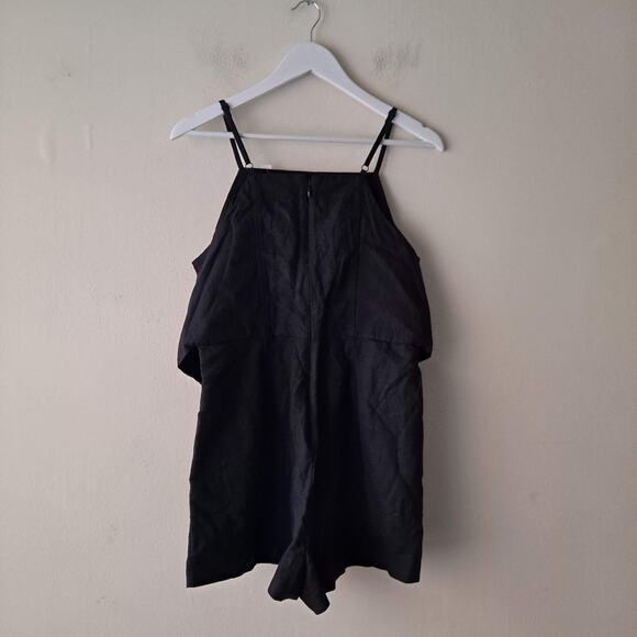 NWT Madewell Romper Linen Blend Tie Waist Sleeveless Square Neck Black Size 6 - Picture 7 of 16